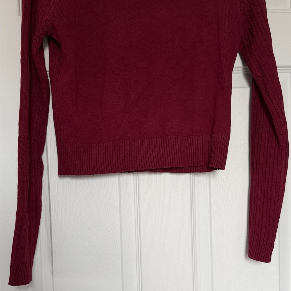 Burgundy Cardigan sweater with Cream Collar size L - Picture 8 of 8